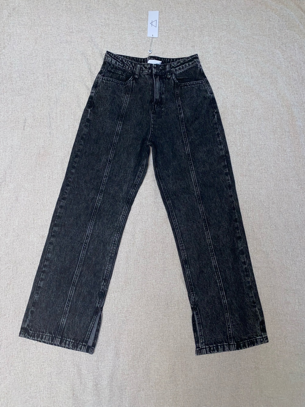 NWT Sage The Label Front Seam Wide Leg Jeans Black Wash Side Slit Size S
